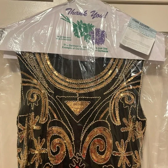 Elegant Black and Gold Embellished Dress 20s Flapper style Medium Great Gatsby - Picture 5 of 17